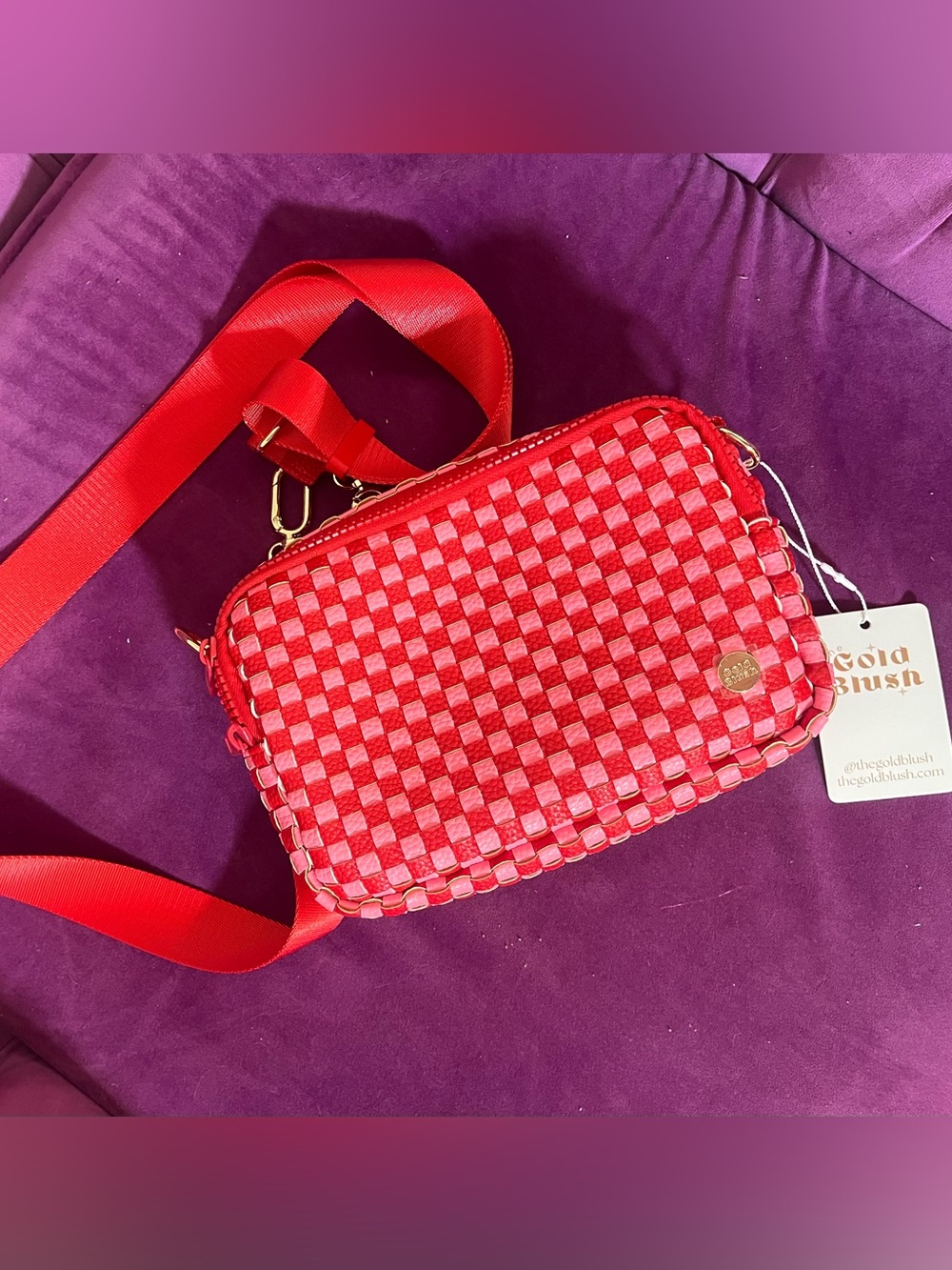 Gold Blush BNWT Red and Pink Woven Bestie Bag